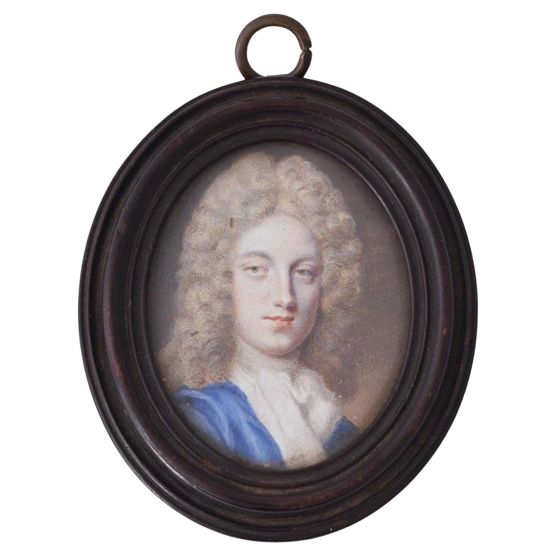 English School Early 18th Century Portrait Miniature Painting of a Gentleman
