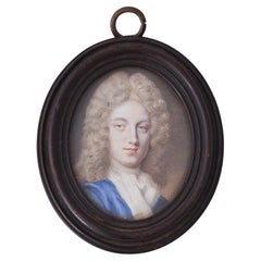 Antique English School Early 18th Century Portrait Miniature Painting of a Gentleman