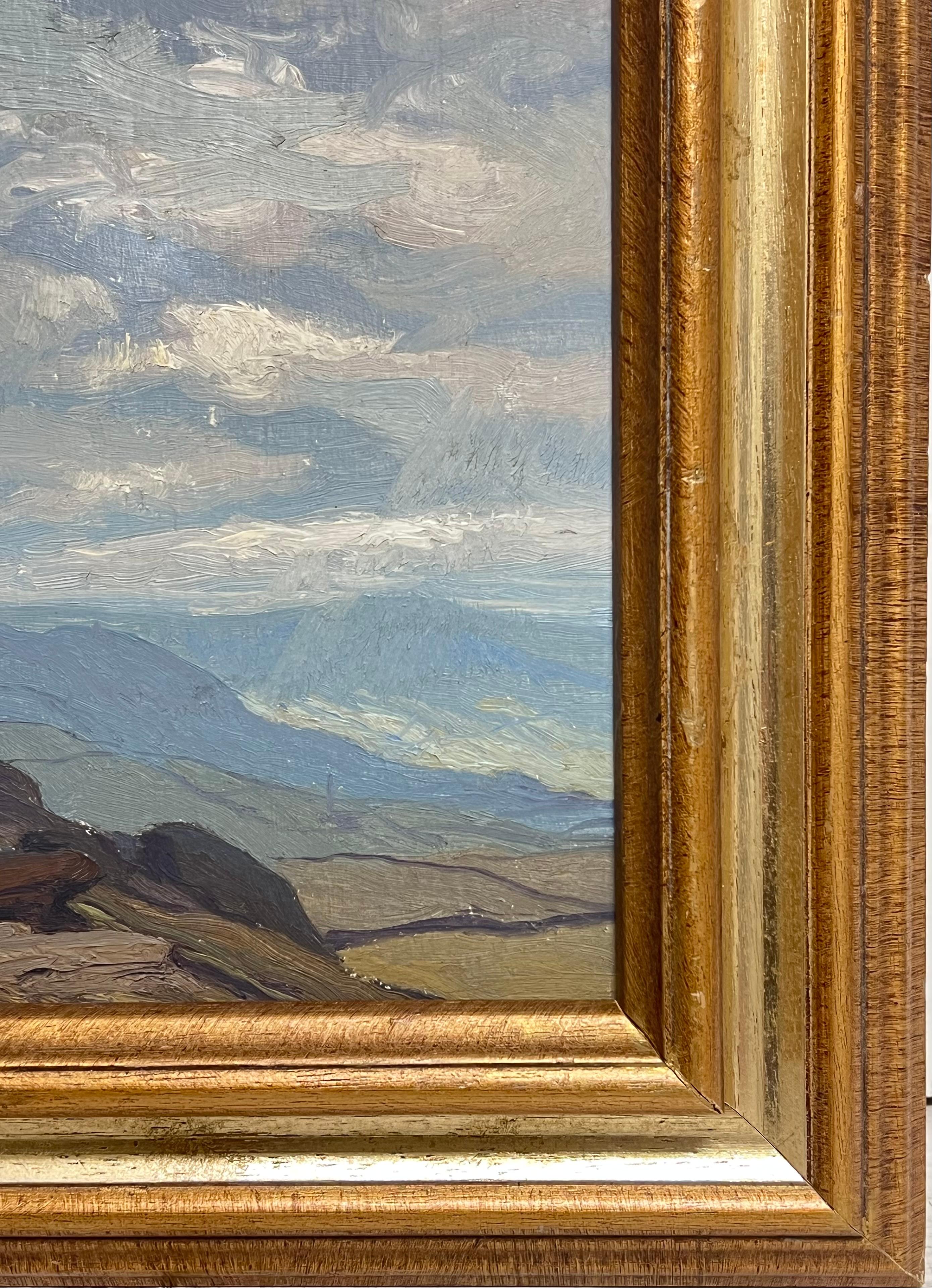 Fine British Impressionist Signed Oil Rain Clouds over Rugged Mountain Crags - Post-Impressionist Painting by English School (Early 20th Century)