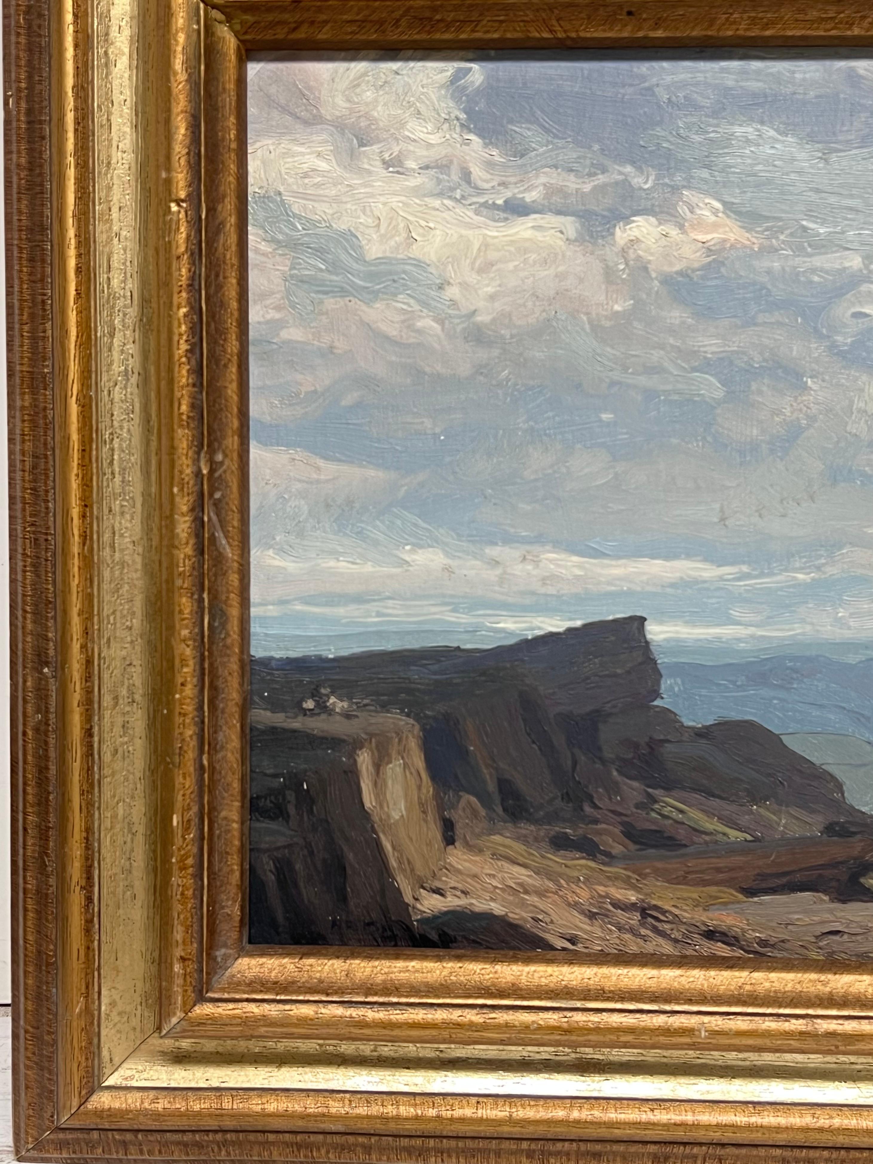 Fine British Impressionist Signed Oil Rain Clouds over Rugged Mountain Crags For Sale 1