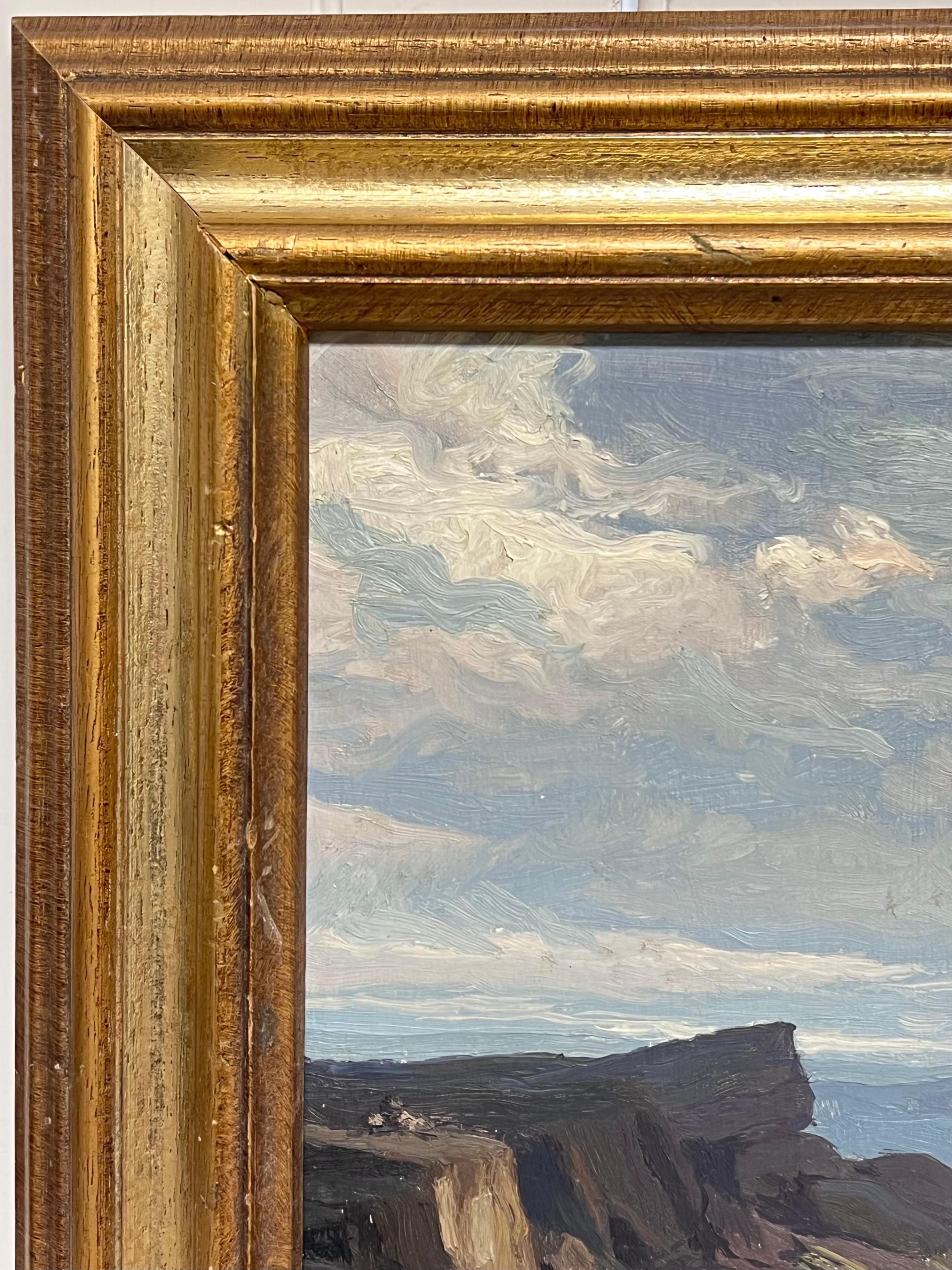 Fine British Impressionist Signed Oil Rain Clouds over Rugged Mountain Crags For Sale 2