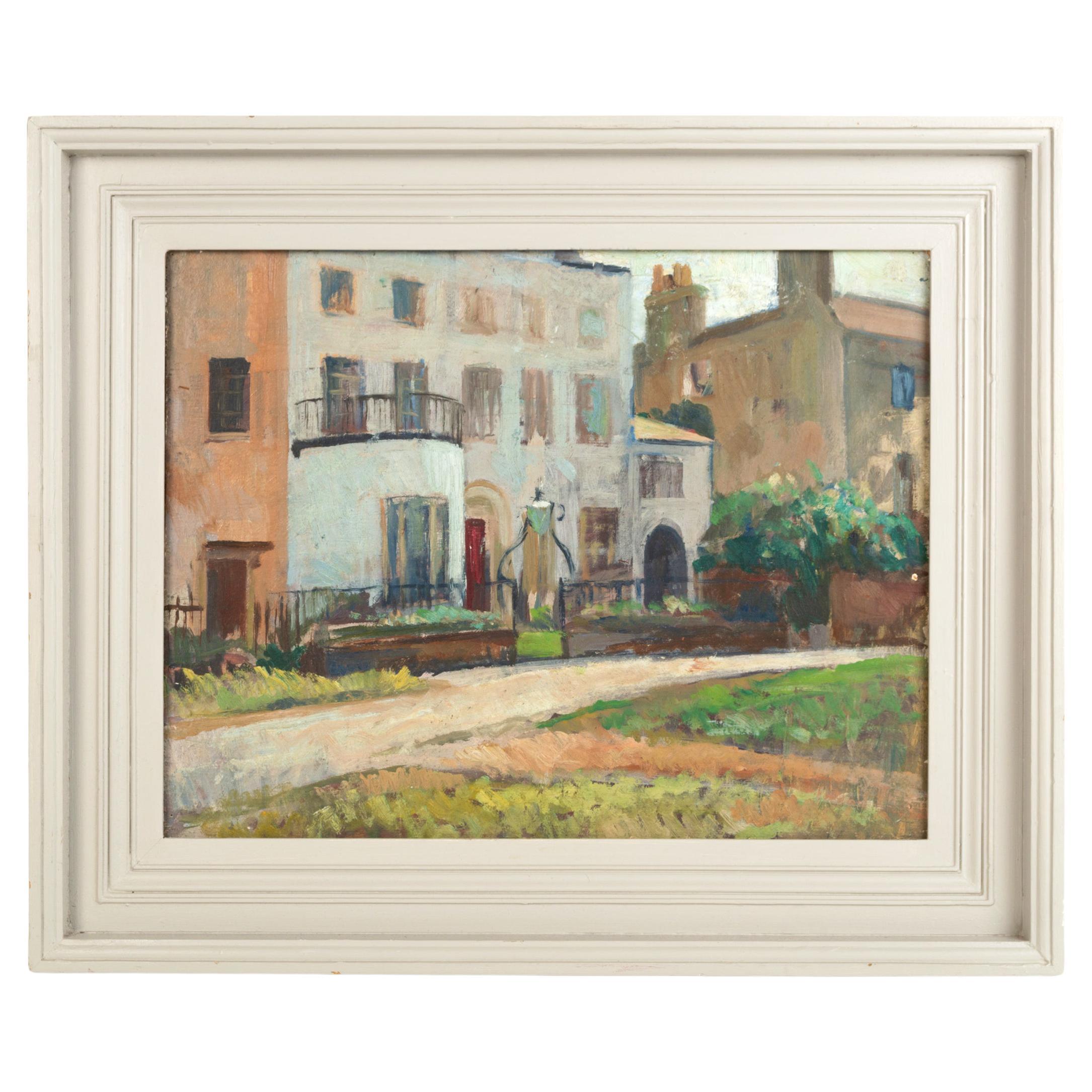 English School Impressionist Oil on Board 'House On The Green', C.1950 For Sale