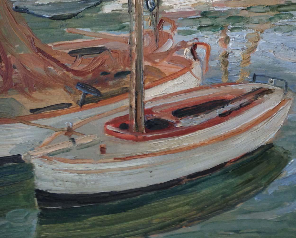 British English School Oil on Board Impressionist Harbour Scene, Circa 1930