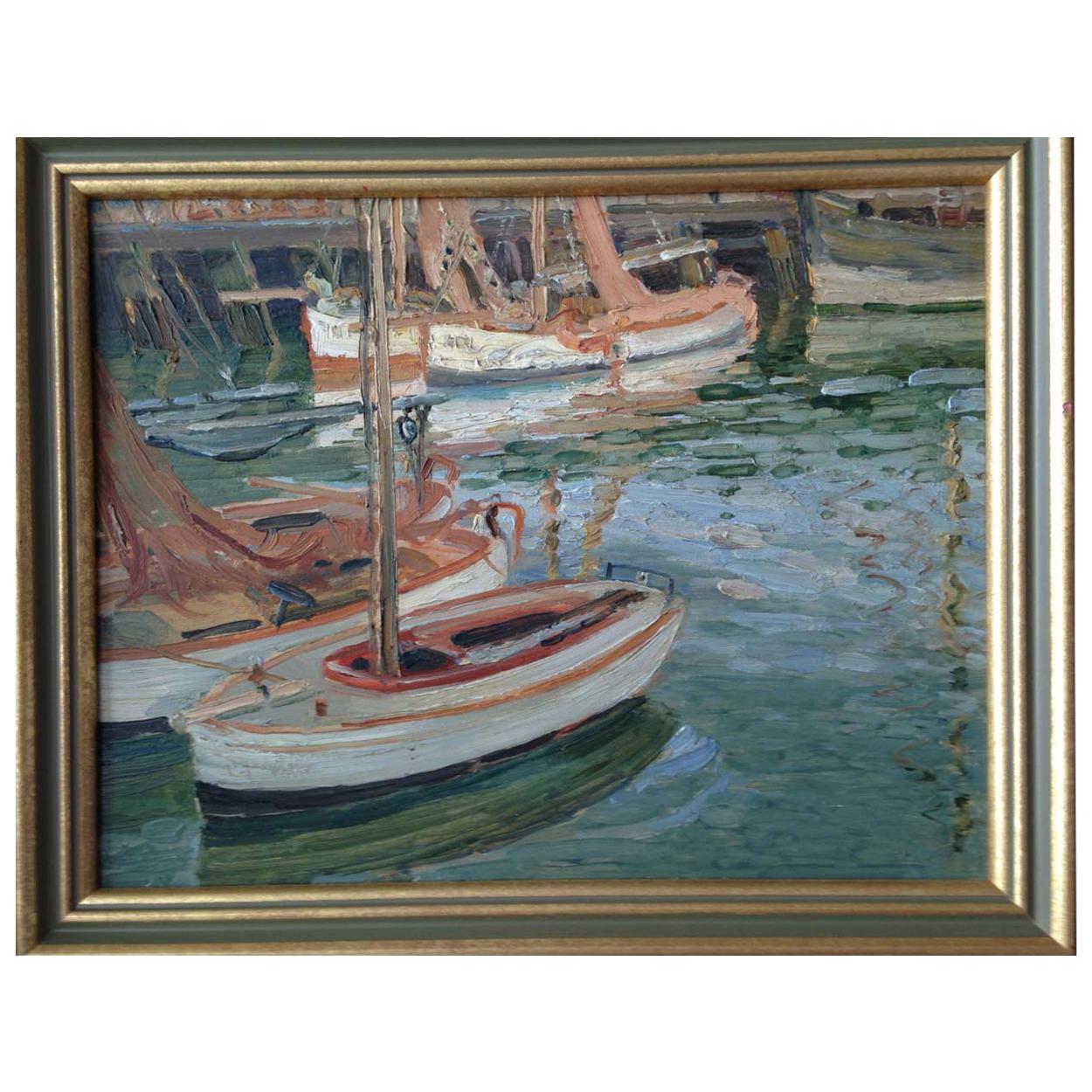 English School Oil on Board Impressionist Harbour Scene, Circa 1930