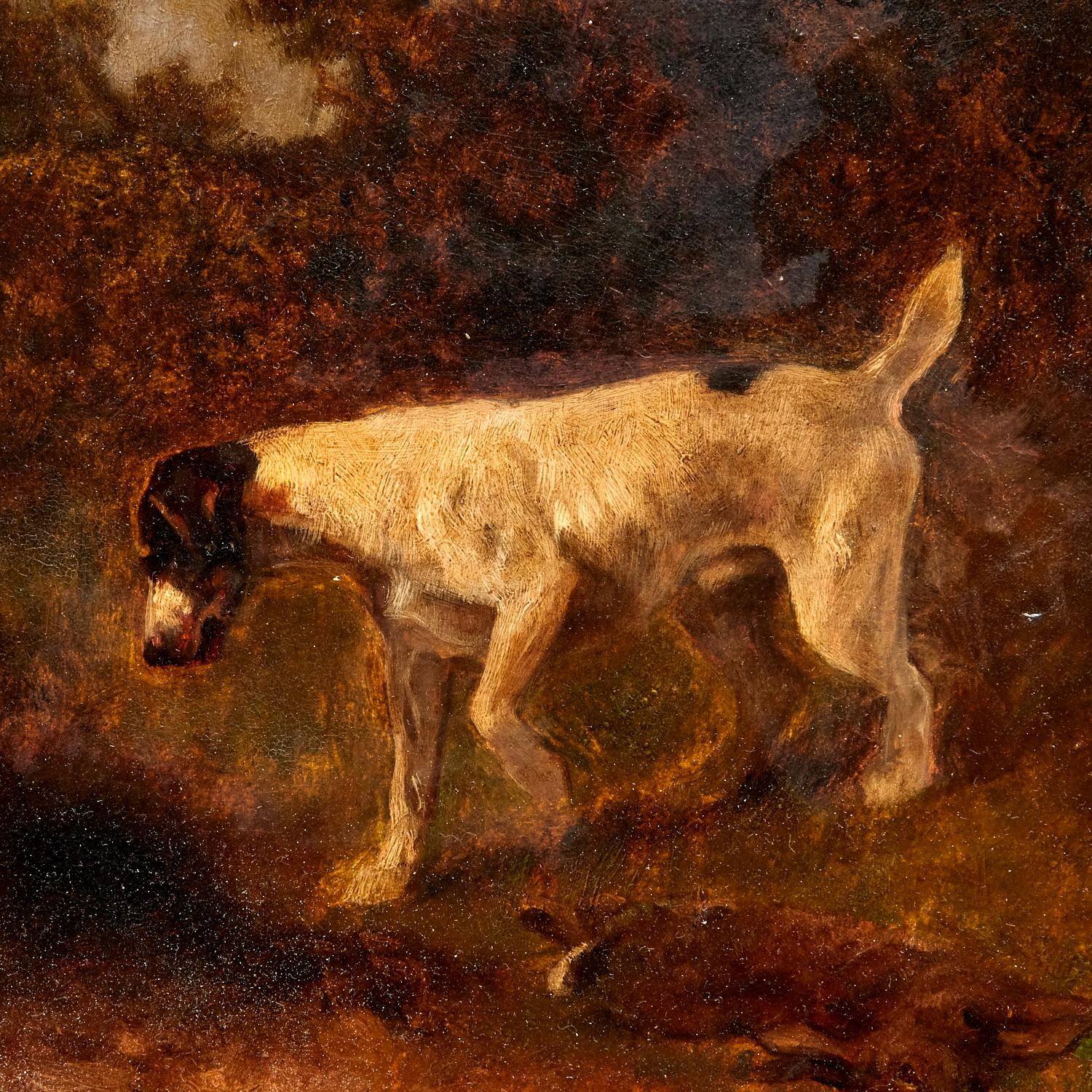 English School Öl auf Karton, Zwei Hunde auf der Jagd, Ende 19./Anfang 20. (Spätviktorianisch) im Angebot