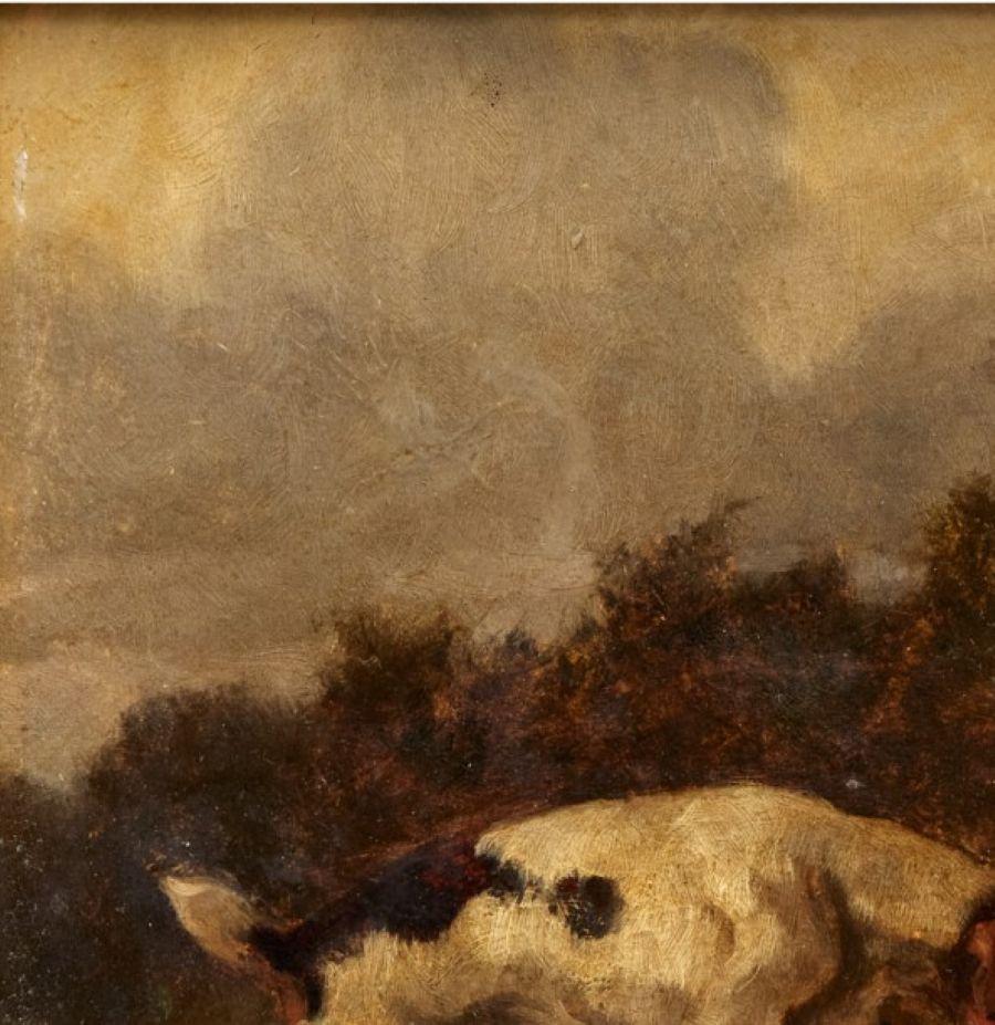 English School Öl auf Karton, Zwei Hunde auf der Jagd, Ende 19./Anfang 20. im Zustand „Gut“ im Angebot in Morristown, NJ