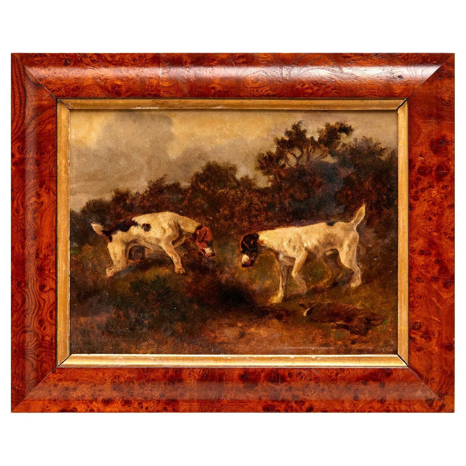 English School Oil on Board, Two Hounds on the Hunt, Late 19th/Early 20th C.