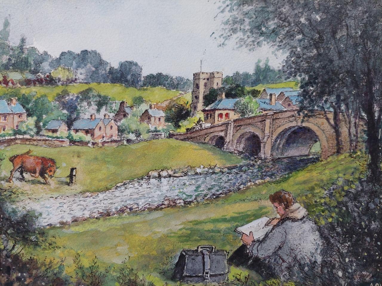 19th Century Traditional English Painting of an Artist Sketching in Yorkshire For Sale 7