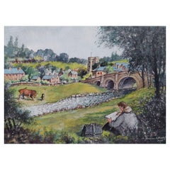 19th Century Traditional English Painting of an Artist Sketching in Yorkshire