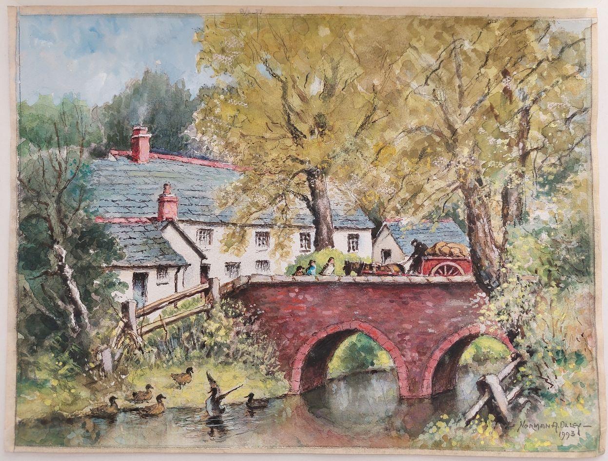 20th Century Traditional English Painting Derrington Mill Holsworthy Devon - Brown Landscape Painting by English  School