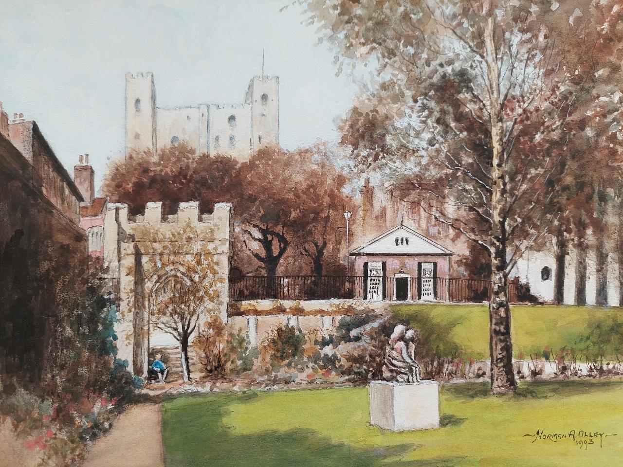 20th Century Traditional English Painting Rochester Castle View, Kent For Sale 1