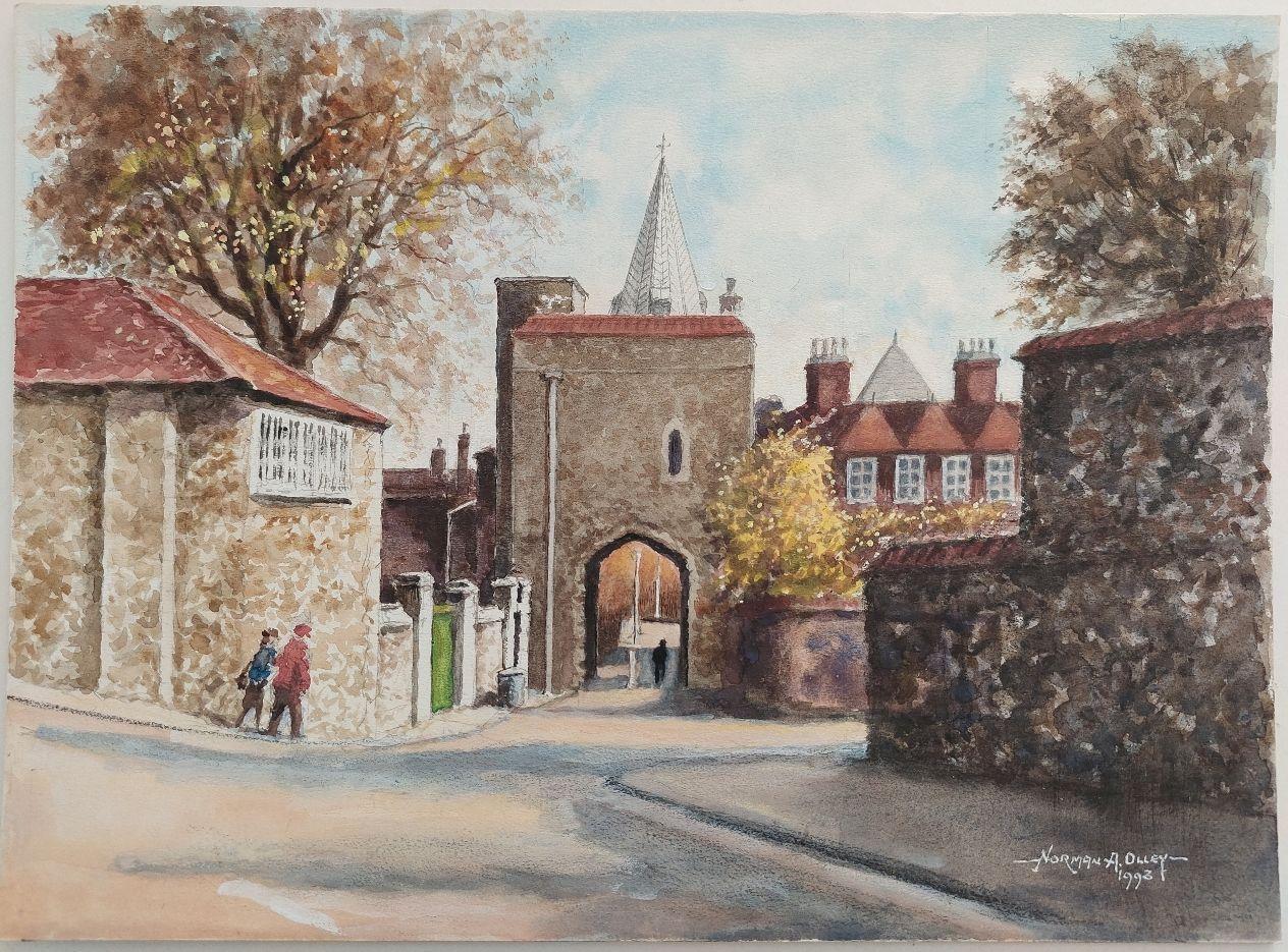 Pintura tradicional inglesa del siglo XX Puerta del Priorato de la Catedral de Rochester, Kent - Painting de English  School