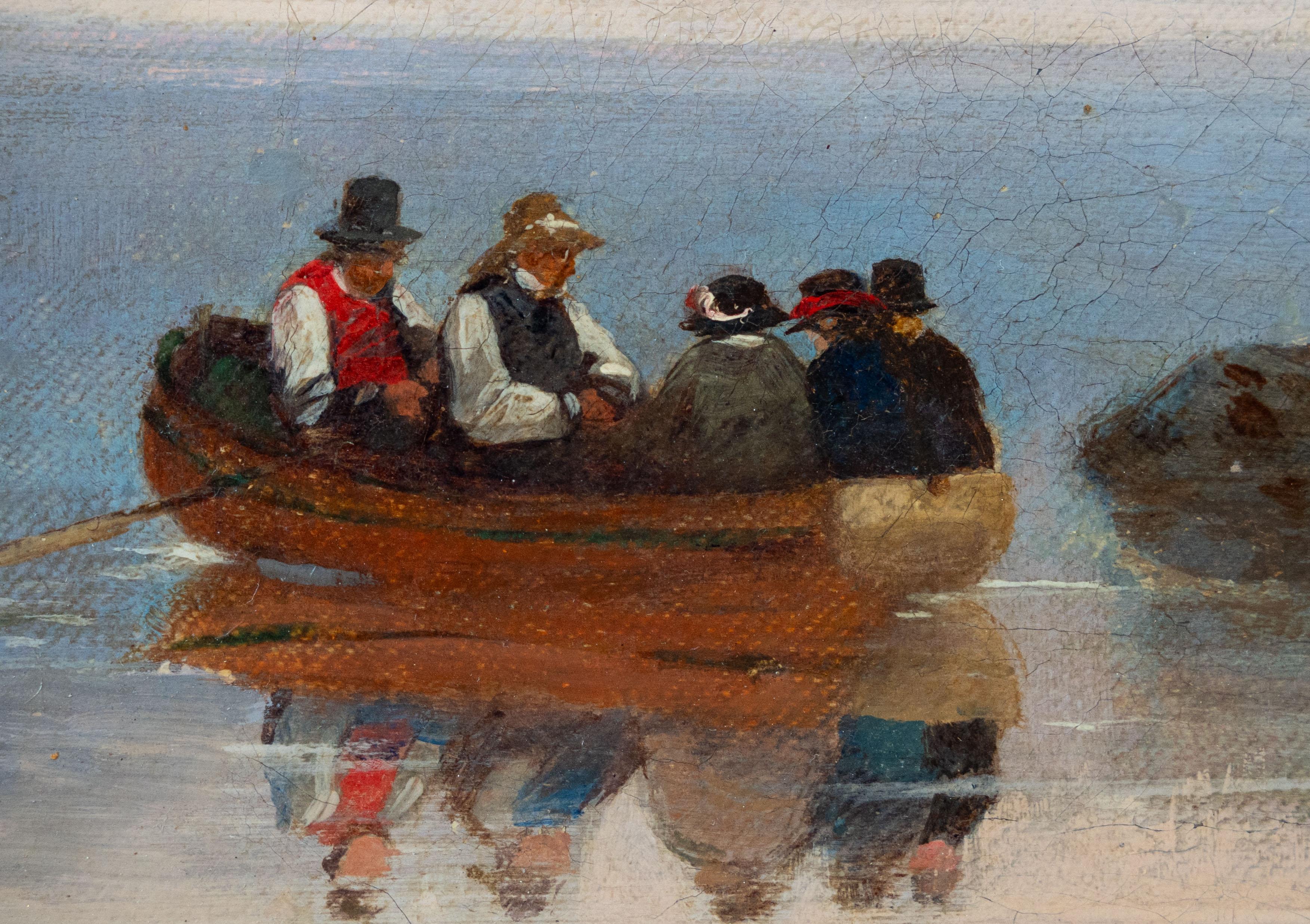 Boot mit Passagieren See. English School 19. Jahrhundert im Angebot 2