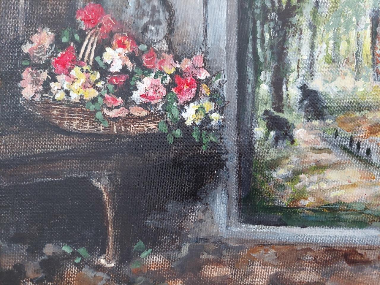 Traditional English Painting A Monastery Garden, England, View from Interior For Sale 1