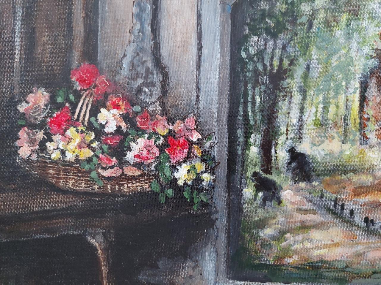 Traditional English Painting A Monastery Garden, England, View from Interior For Sale 5