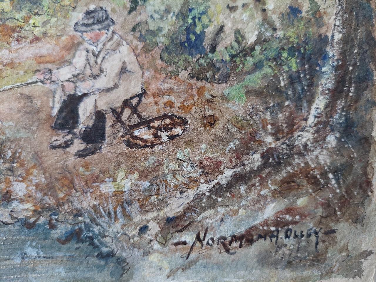 Traditional English Painting Angler Fishing at Teddington, London England For Sale 2
