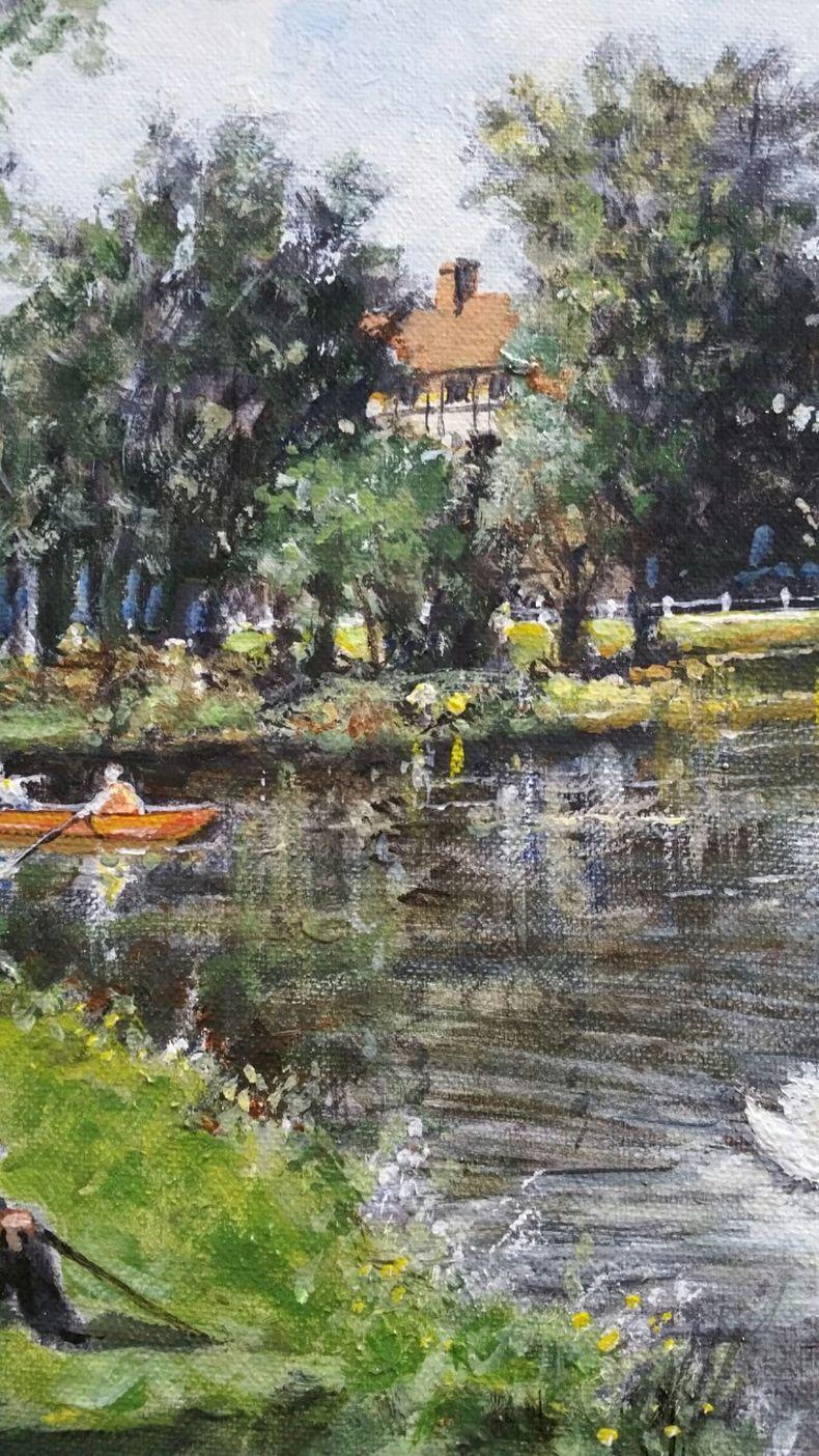 Traditional English Painting By the River Mole, East Molesey, Surrey England For Sale 1
