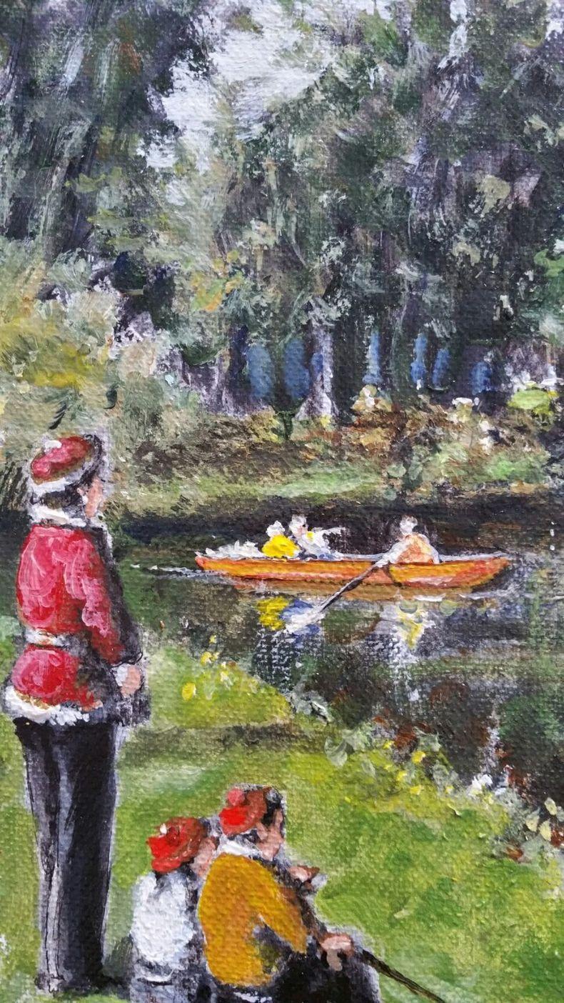 Traditional English Painting By the River Mole, East Molesey, Surrey England For Sale 3