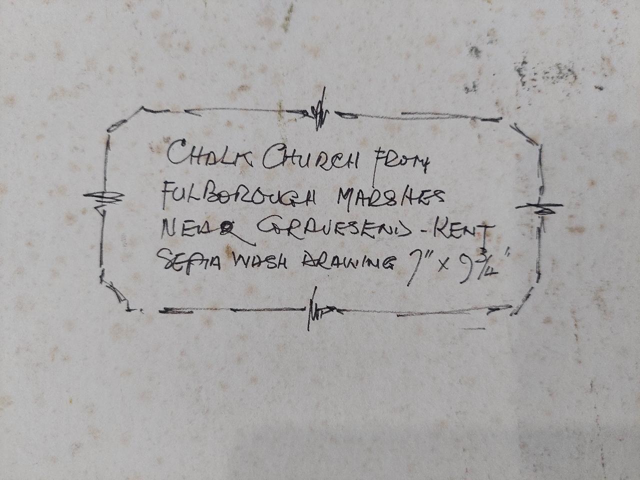 Traditional English Painting Chalk Church from Fulborough Marshes in Kent For Sale 5