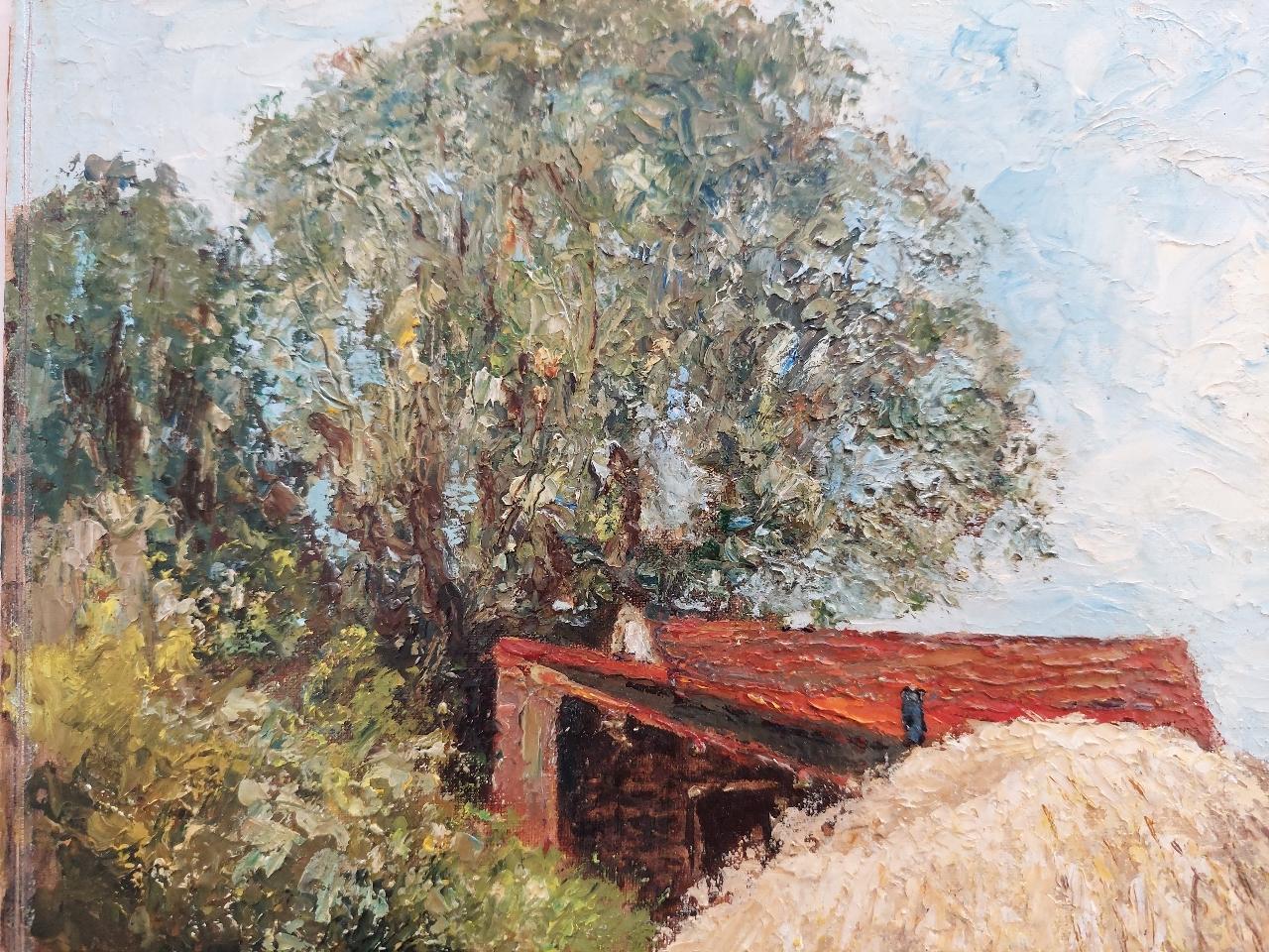 Peinture traditionnelle anglaise Poulets à la ferme à Thames Ditton Surrey en vente 3