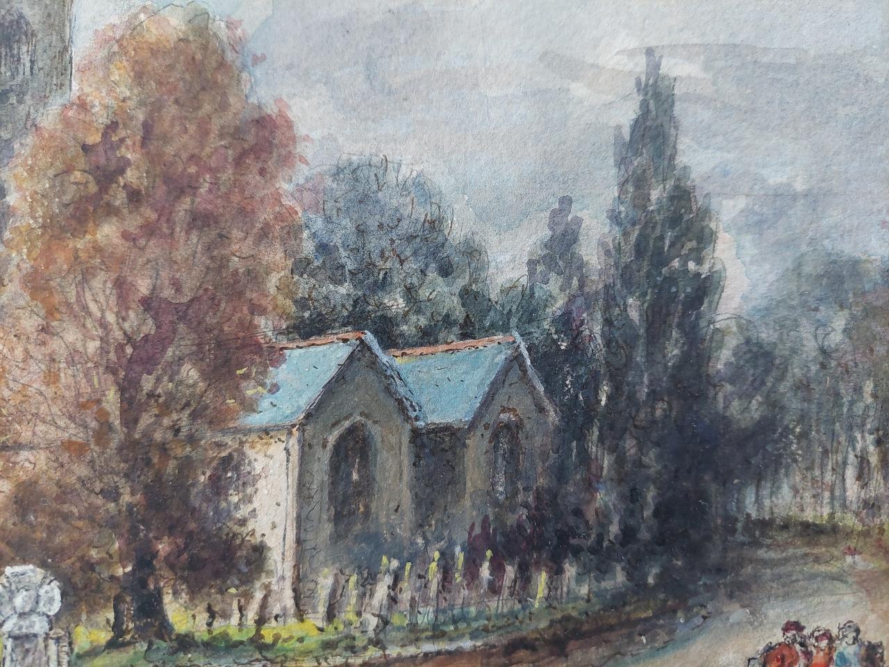 Artistics/ School : Norman A. Olley (britannique, 20e siècle, 1908-1996), 1995, signé au recto et inscrit au verso.

Titre - Church's et village d'Altarnun. Cornouailles. Church's, surnommée la 