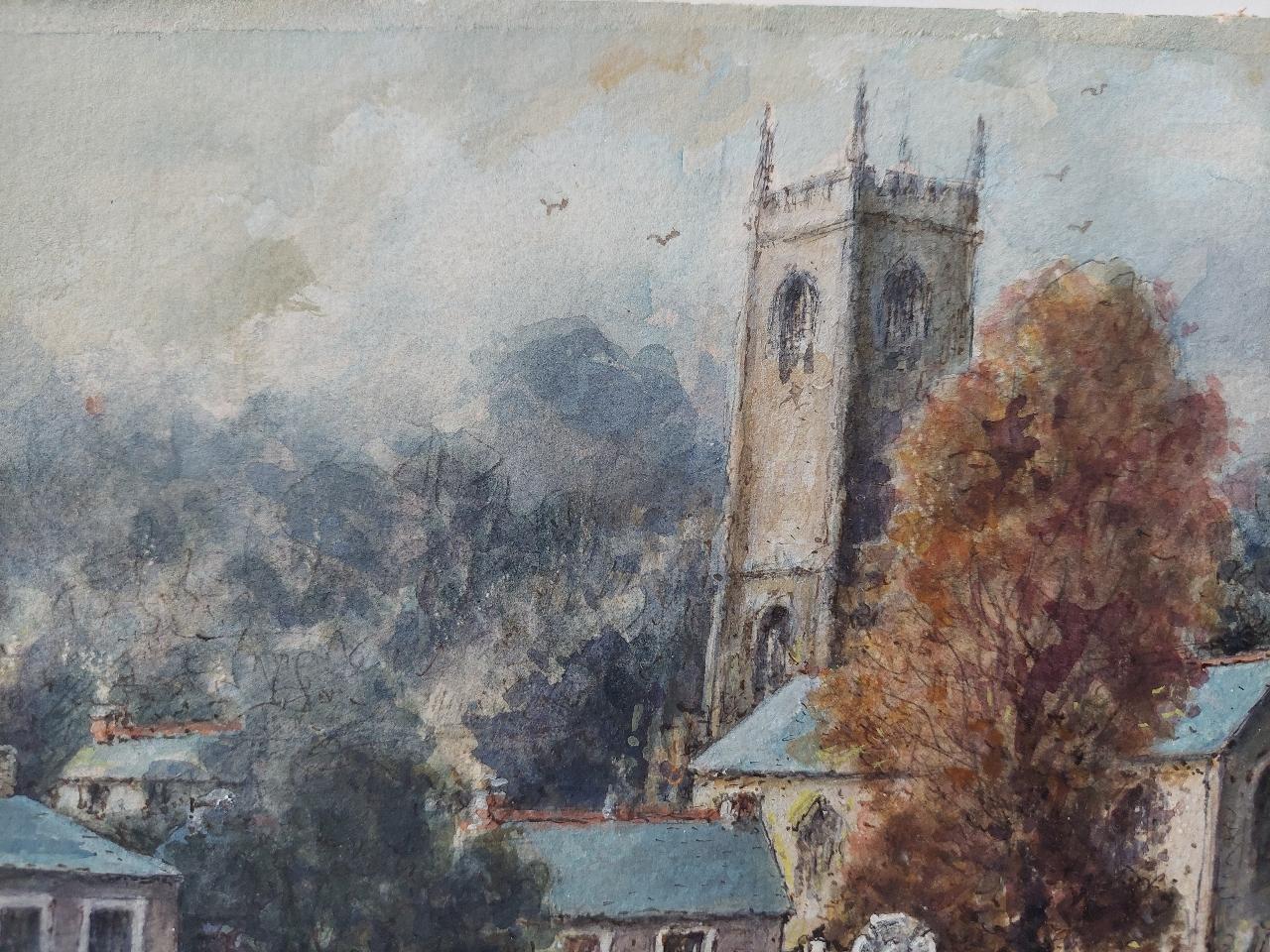 Peinture traditionnelle anglaise Church et figures à Altarnun, Cornish School en vente 1
