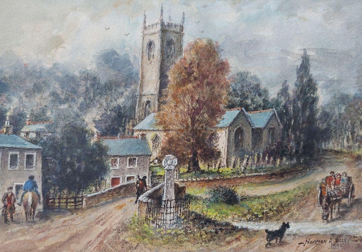 Peinture traditionnelle anglaise Church et figures à Altarnun, Cornish School en vente 4