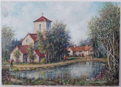 Traditional English Painting Church at Weston Green, Thames Ditton, Surrey