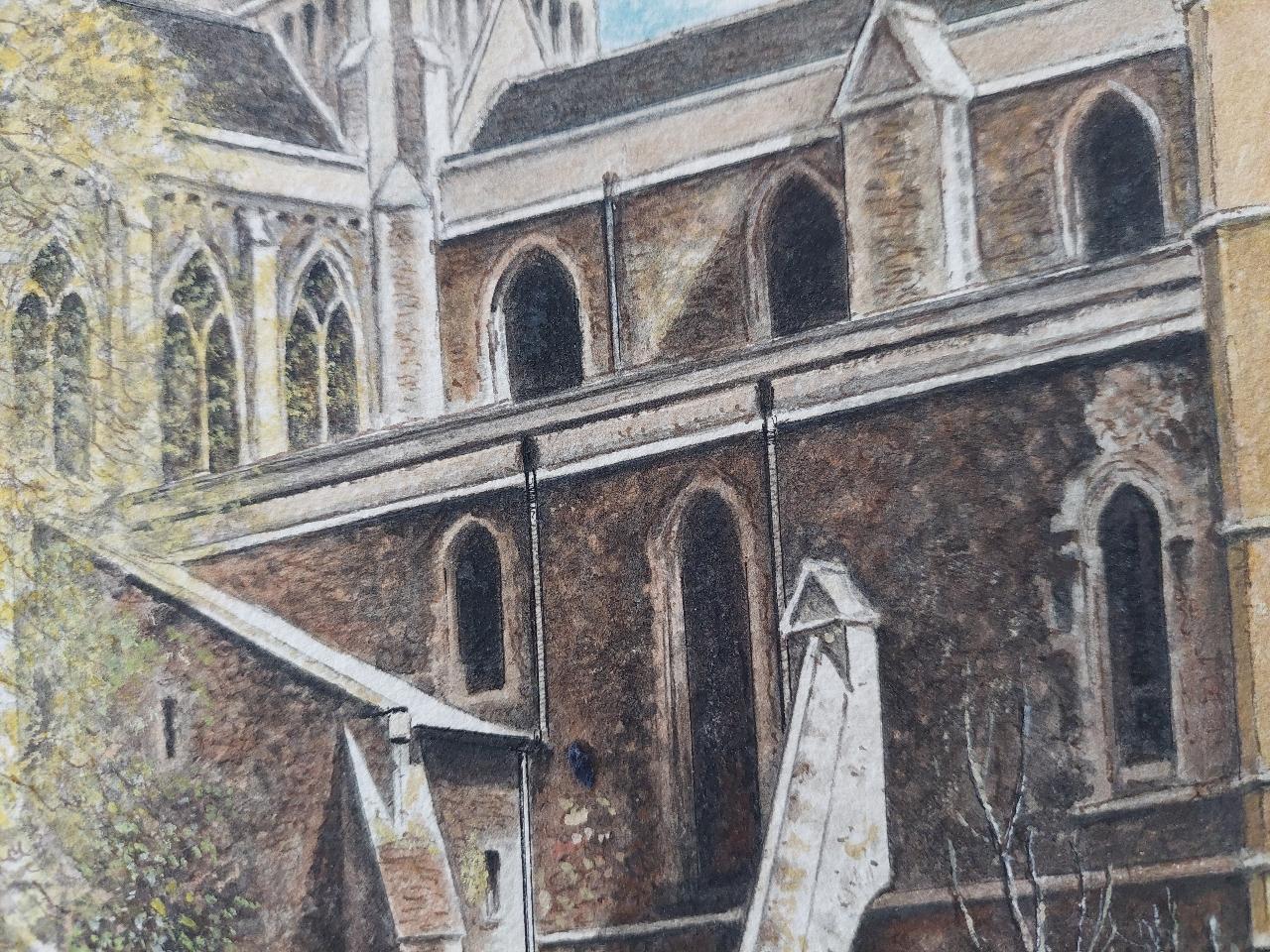 Traditional English Painting Cloister Garth at Rochester Cathedral, Kent For Sale 2
