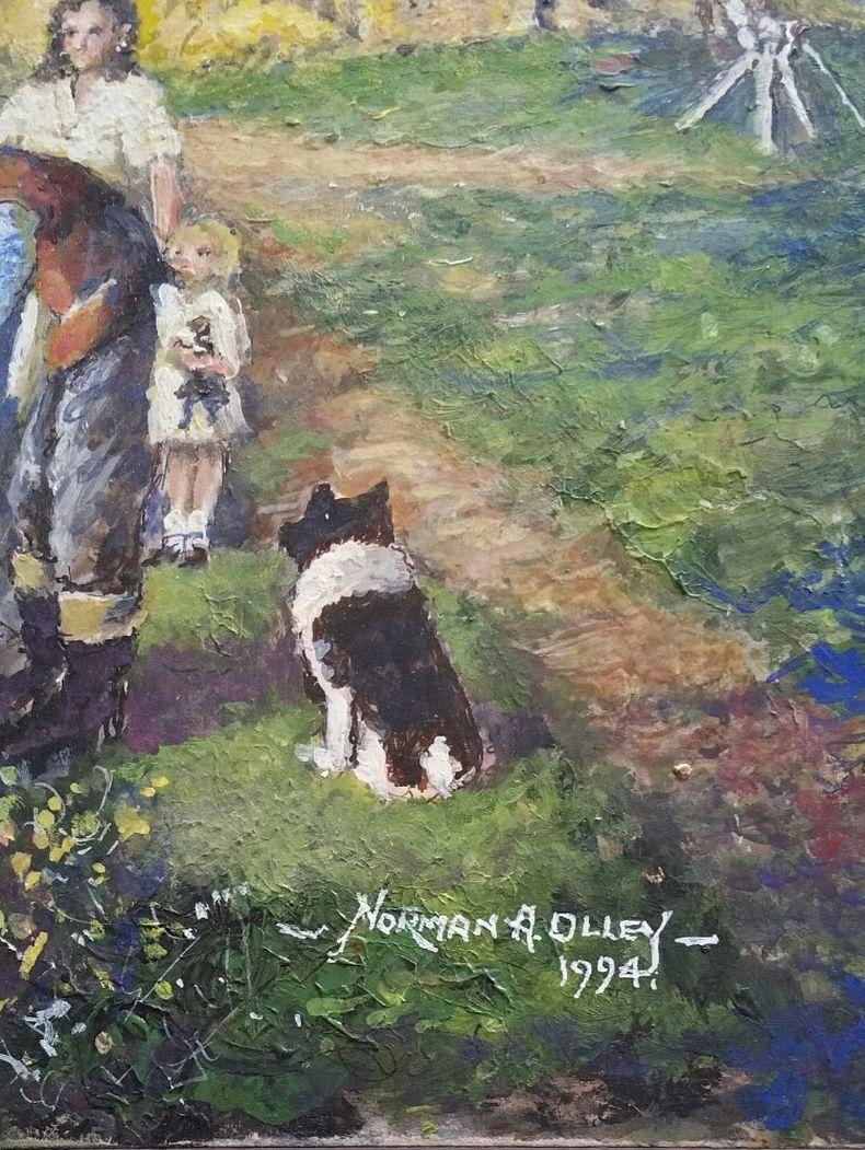 Traditional English Painting English Farmyard Scene in Kent Farmer & Pigs For Sale 2