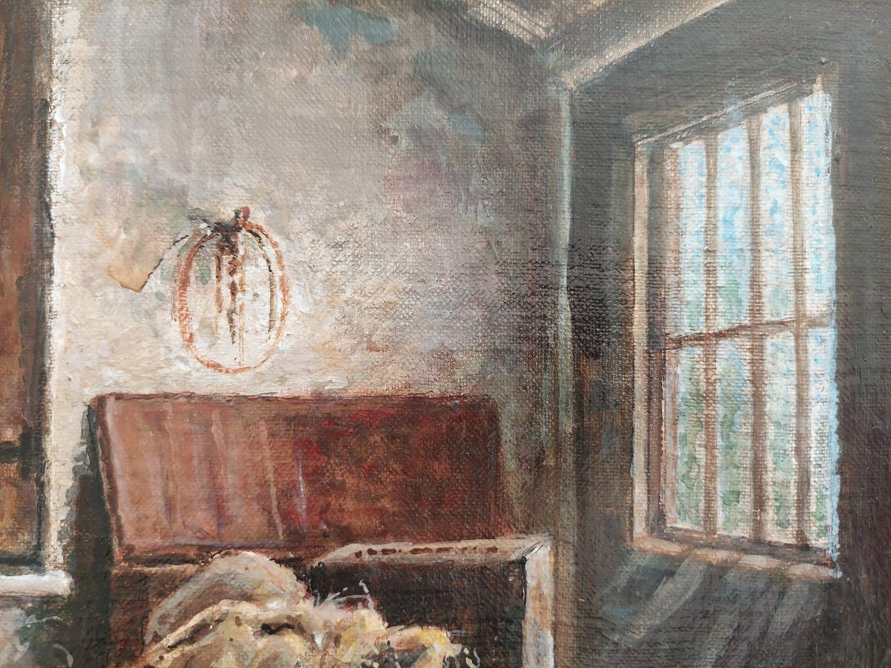 Traditional English Painting Farmer Storing Apples in Higham Oast House, Kent For Sale 1