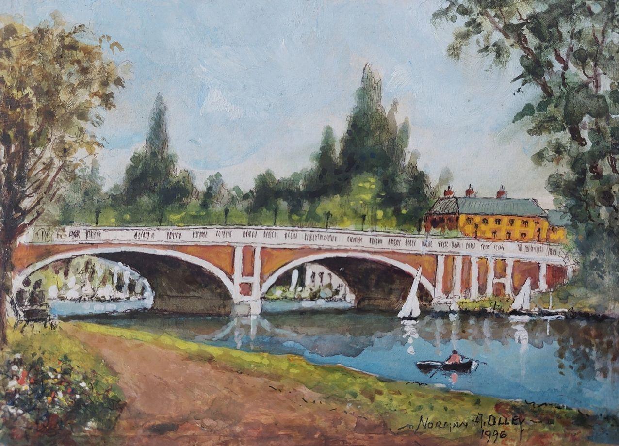 Traditional English Painting Hampton Court Bridge in London For Sale 1