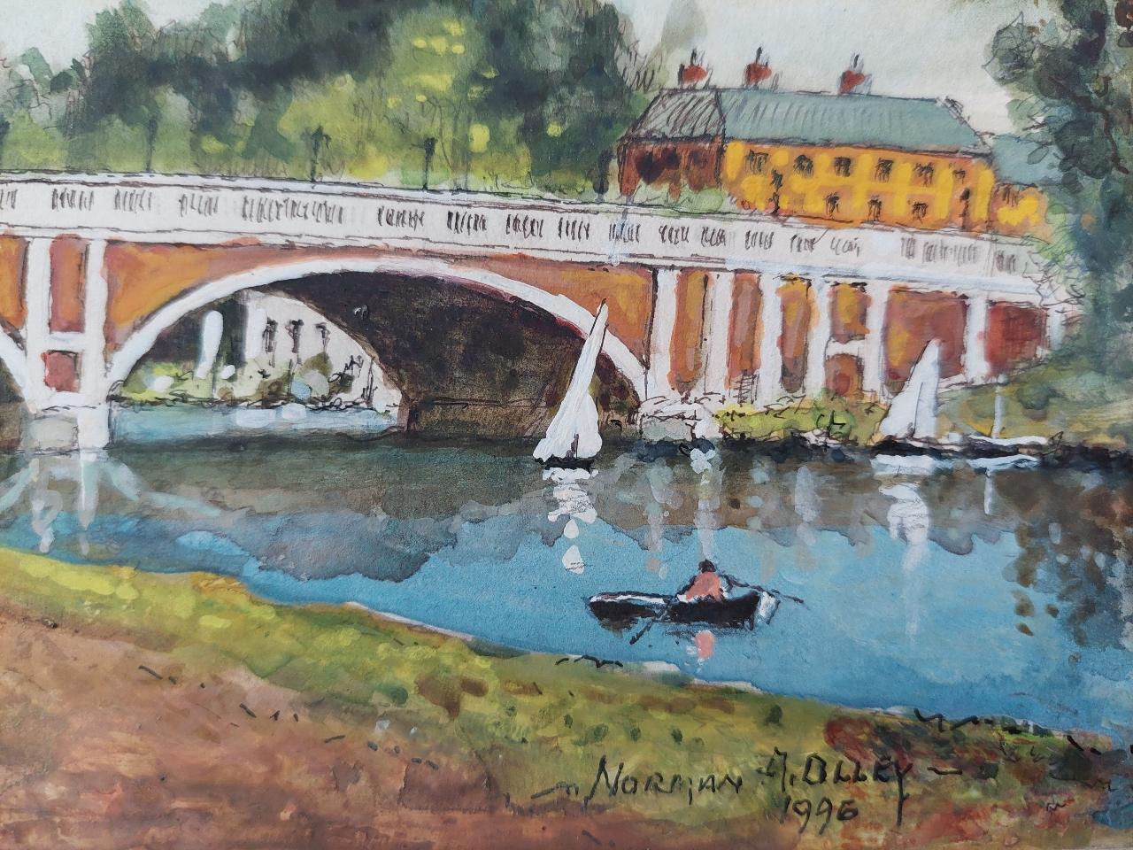 Traditional English Painting Hampton Court Bridge in London For Sale 4