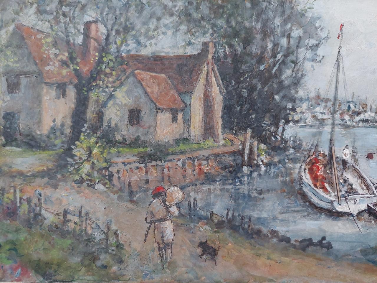 Traditional English Painting Maritime Scene on River Medway, Kent, England For Sale 3