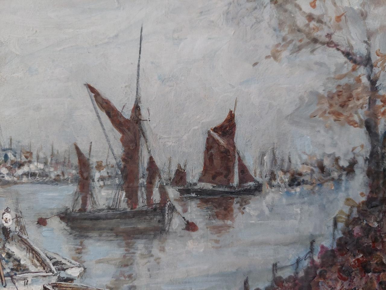 Traditional English Painting Maritime Scene on River Medway, Kent, England For Sale 5