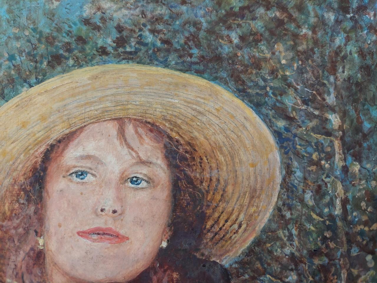 Traditional English Painting Portrait of Girl with Auburn Hair in Surrey England For Sale 7