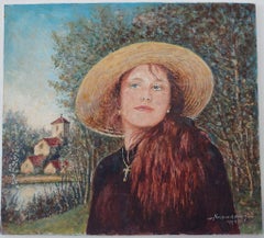 Traditional English Painting Portrait of Girl with Auburn Hair in Surrey England