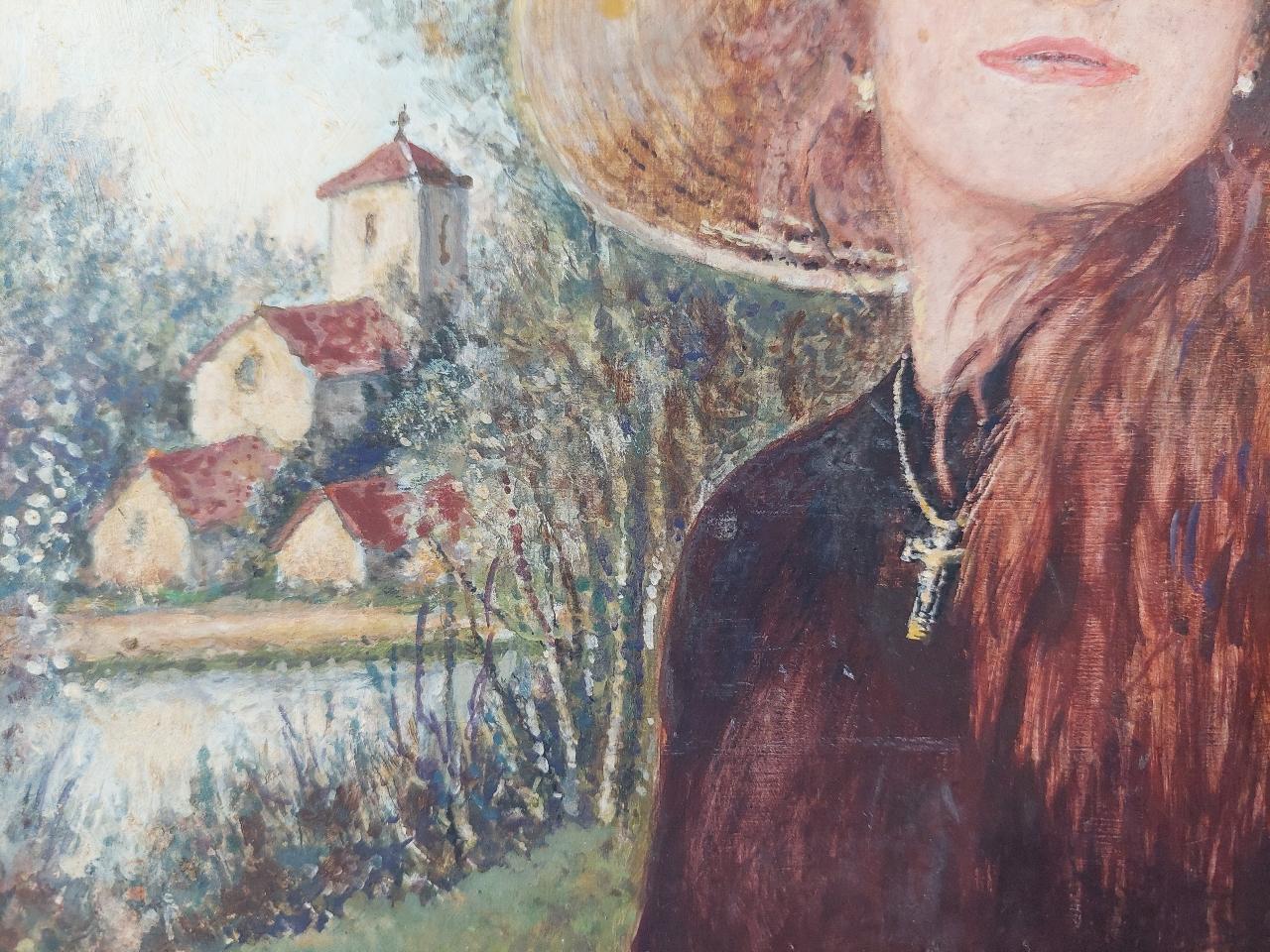 Traditional English Painting Portrait of Girl with Auburn Hair in Surrey England For Sale 5