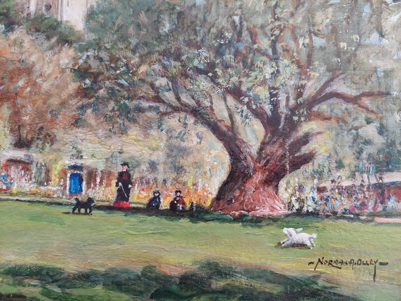 Traditional English Painting Rochester Castle in Kent, View from Vicarage Garden For Sale 4
