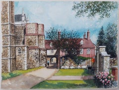 Traditional English Painting Rochester Cathedral Deanery Gate, Kent England