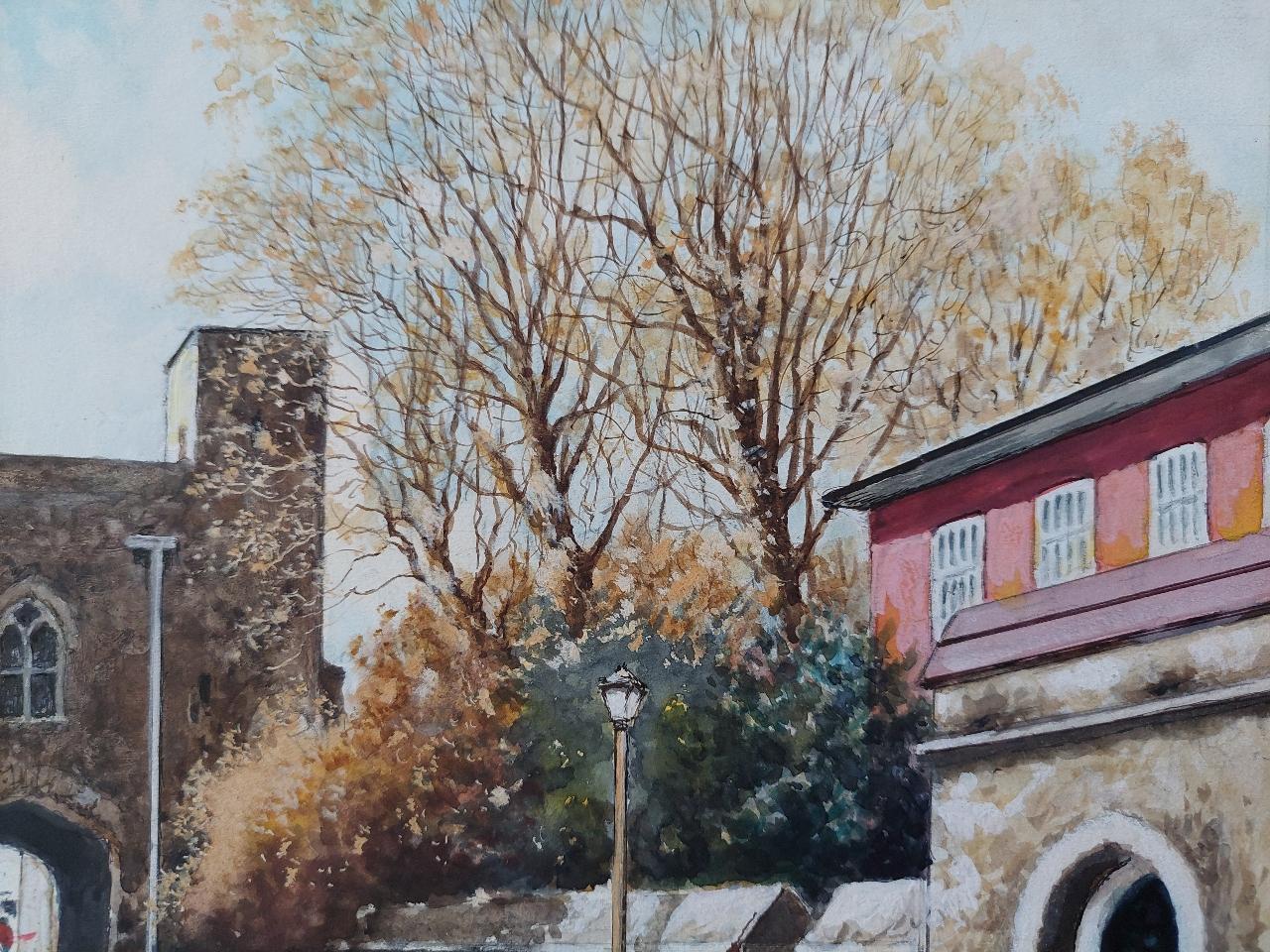 Traditional English Painting Rochester Cathedral Priory Gate, Kent England For Sale 1