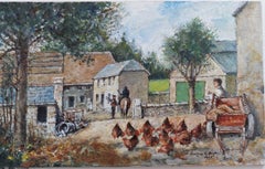 Pittura tradizionale inglese South Devon Galline da cortile a Aveton Gifford