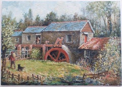 Traditional English Painting Watermill at Tresmeer Cornwall, Figures at Work