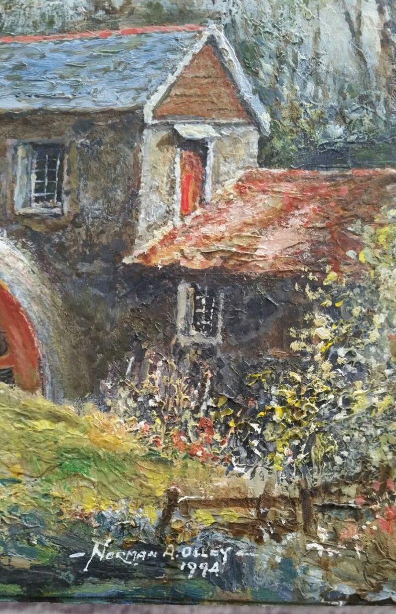 Traditional English Painting Watermill at Tresmeer Cornwall, Figures at Work For Sale 3