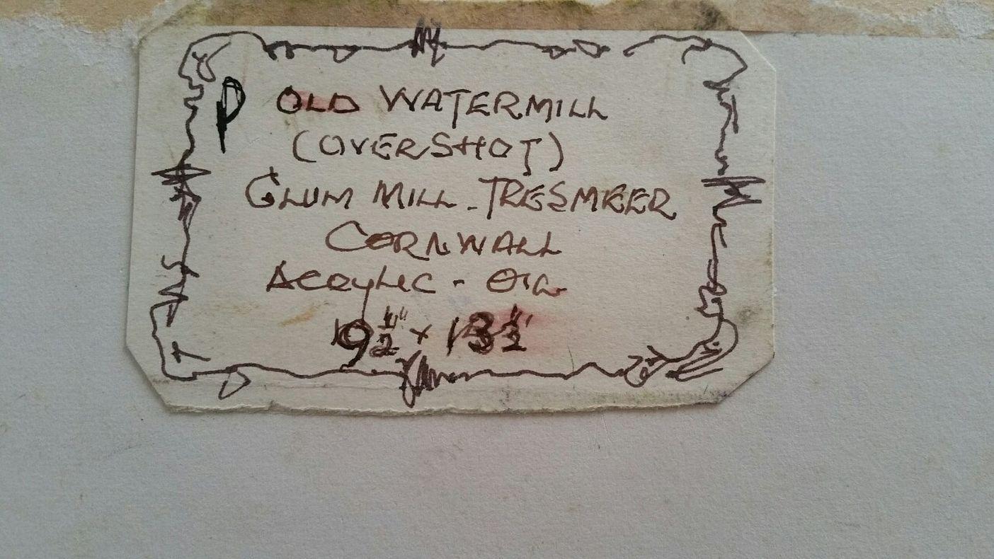 Traditional English Painting Watermill at Tresmeer Cornwall, Figures at Work For Sale 5