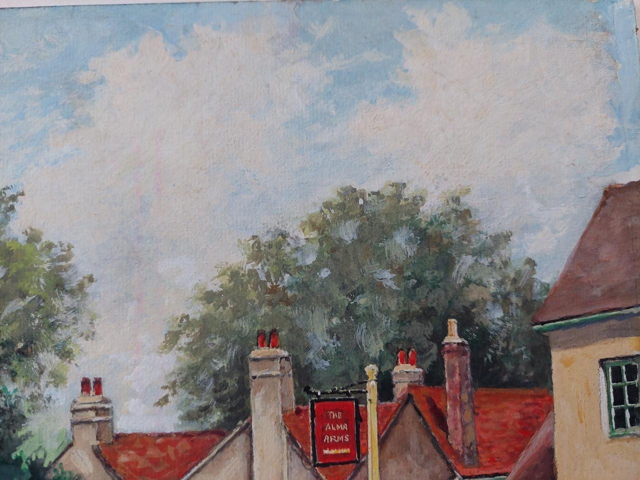 Traditional English Painting Woodstacks at the Alma Arms, Weston Green, Surrey For Sale 1