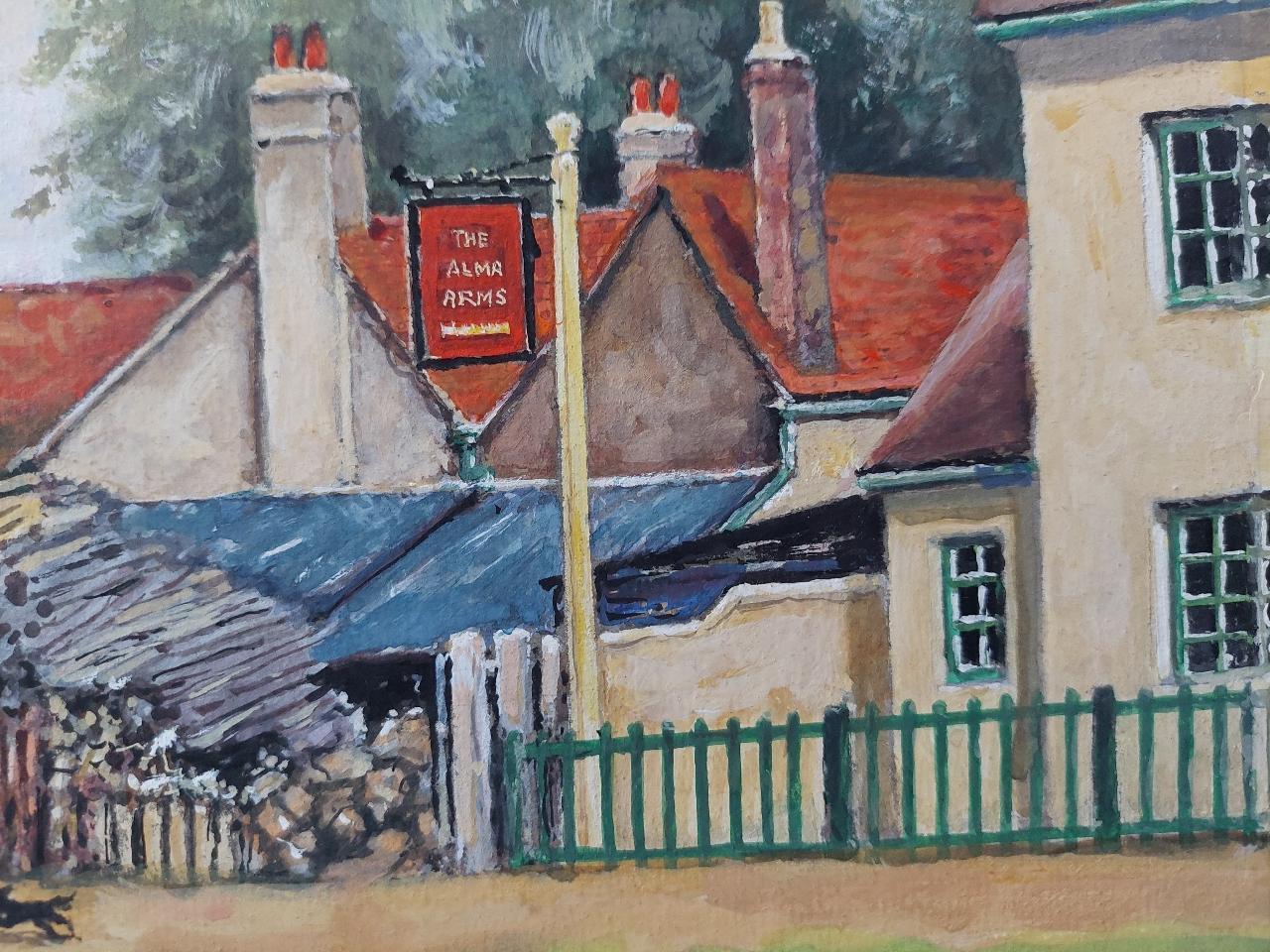 Traditional English Painting Woodstacks at the Alma Arms, Weston Green, Surrey For Sale 3