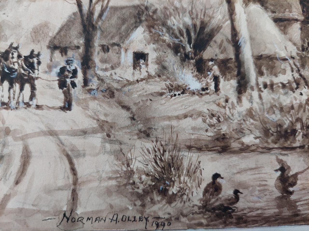 Traditional English Painting Working Horses Returning Home in Kent For Sale 7