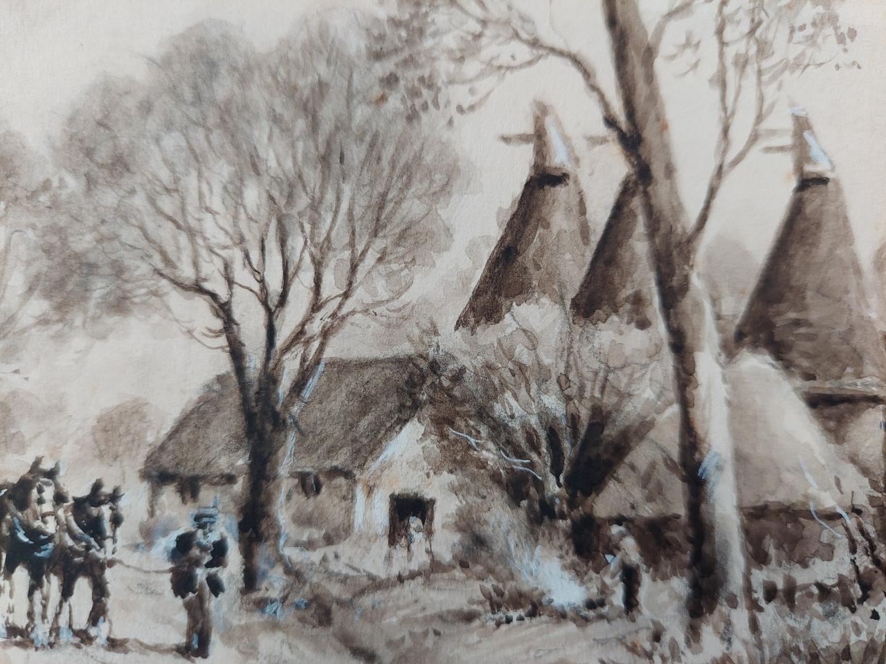 Traditional English Painting Working Horses Returning Home in Kent For Sale 4