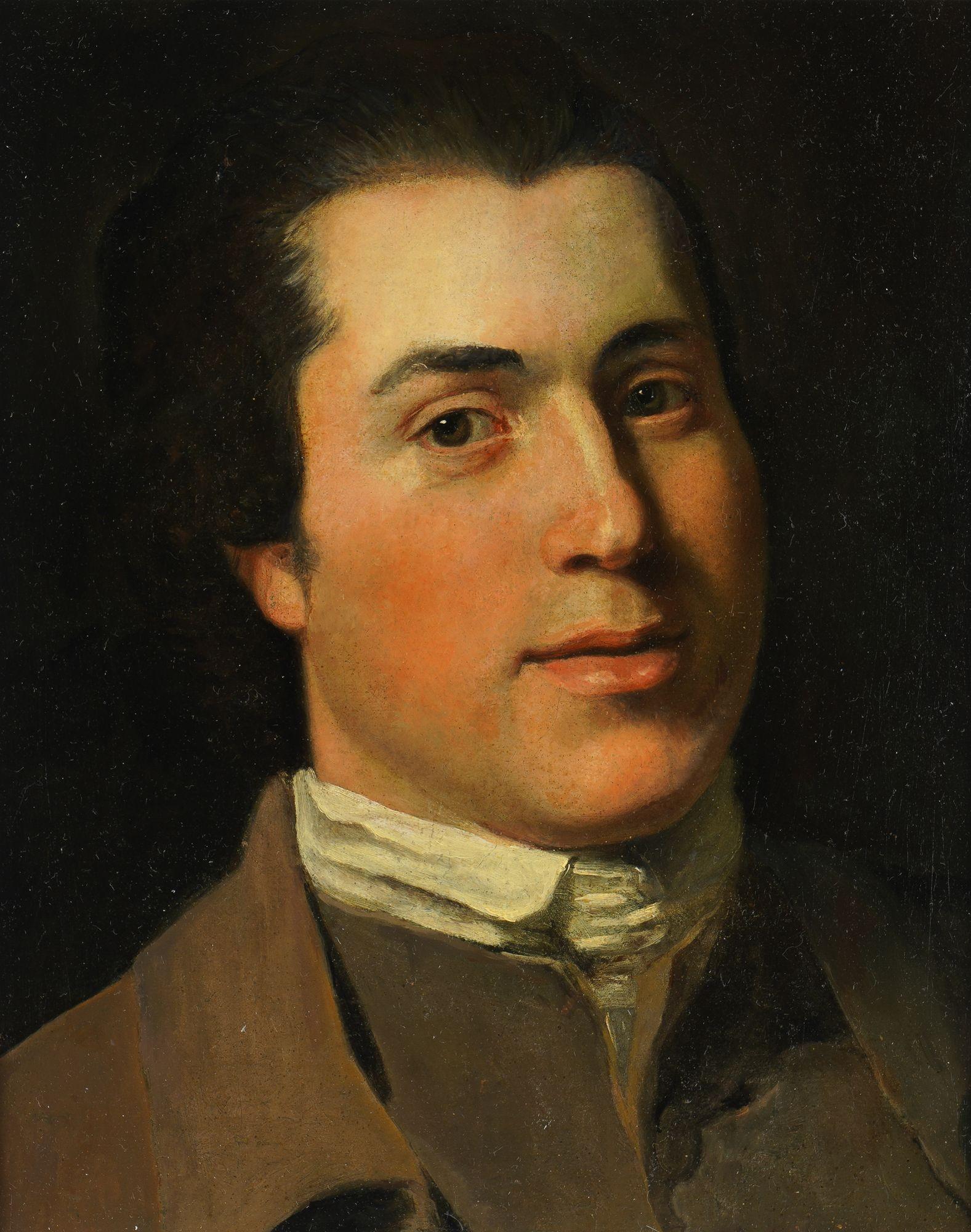 Unsigned English School oil on canvas portrait of a gentleman with a warm and empathic face. The canvas has been professionally surface cleaned, relined, and framed with a linen filet in a limed pine frame with ogee molding.

England, circa